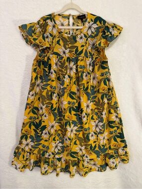 WhoWhatWear Dress Size Small Yellow Floral Babydoll Flouncy Short Sleeve Cottage